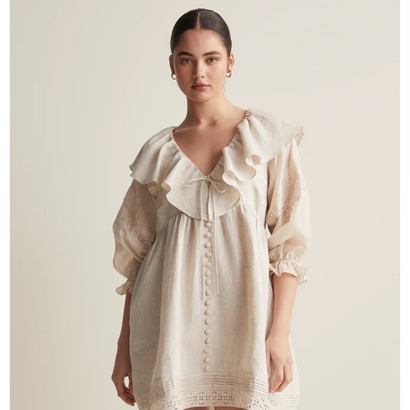 Elegant Cream Ruffle Dress AU8 - Picture 3 of 4